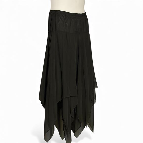 Vintage 90s Stenay Black Chiffon Asymmetrical Hanky Hem Skirt Sz 14 Long Pull On - Picture 4 of 11